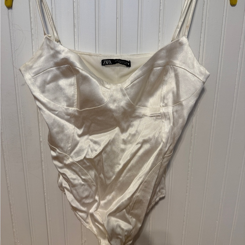 Zara White Satin Bodysuit